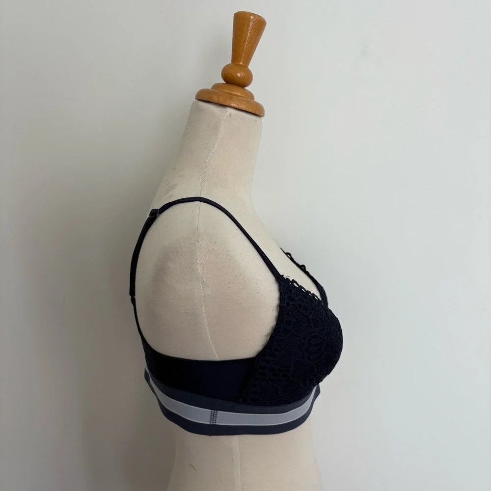 Aerie Bralette Bra Size Medium Navy Blue Light Blue Lace Lightweight Strappy